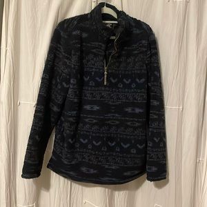 Alpine Sherpa Pullover Jacket Quarter Zip Navy Print Long Sleeve Fuzzy Mens L